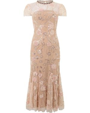 Self-Portrait Midi Dress With Sequins - Natural