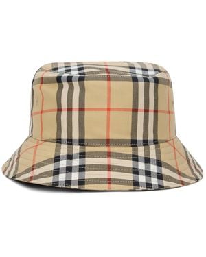 Burberry Bucket Hat With Checkered Pattern - Natural