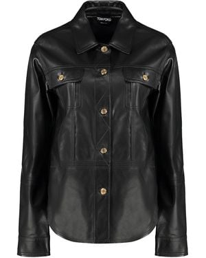 Tom Ford Leather Overshirt With Rounded Hem - Black