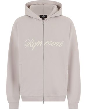 Represent Hooded Script Logo Zip Sweatshirt - White