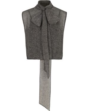 Gucci Top In Georgette Di Seta Trasparente - Gray