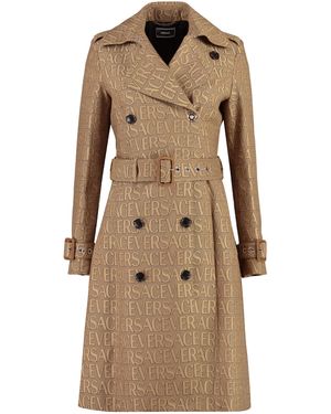 Versace Allover Double-Breasted Trench Jacket - Natural