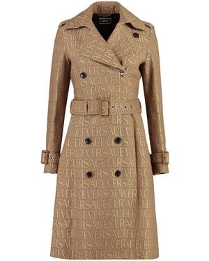 Versace Allover Double-Breasted Trench Jacket - Natural