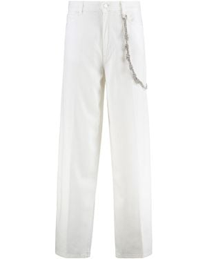 Pinko Trousers With Logo Patch On The Back And Chain Detail With Rhinestones - White