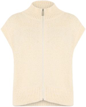 Laminar High Collar Sweater With Zip - Natural