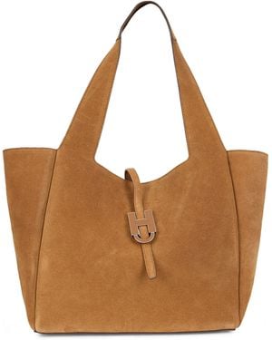 Hogan Trend Suede Shopper Handbag With Long Shoulder Handles - Brown