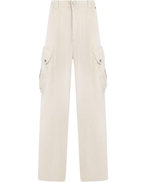 Pinko Wide-Leg Cargo Trousers Cuprammonium Rayon Trousers - White