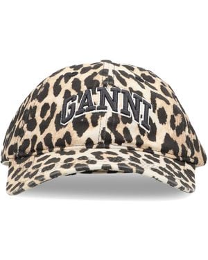 Ganni Leopard Print Cap - Black