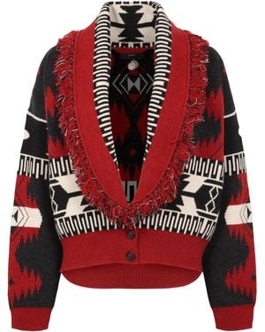 Alanui Bandana Jacquard Knit Cardigan - Red