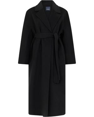 Max Mara Long Coat With Belt - Black