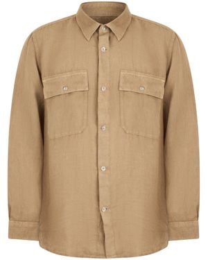 120% Lino Long-Sleeved Linen Shirt - Natural