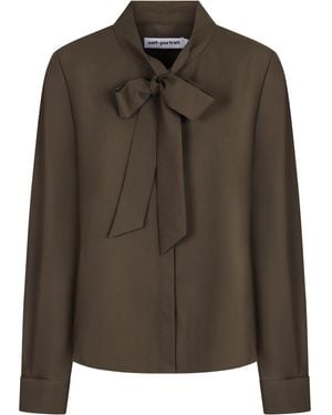 Self-Portrait Twill Blouse - Brown