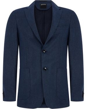 ZEGNA Blazer in Jersey di Cotone - Blu