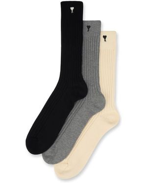 Ami Paris Set Of Cotton Socks - Black