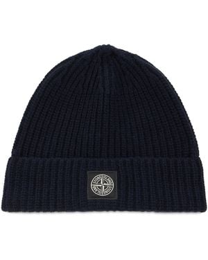 Stone Island Hat Made Of Virgin Wool With Ribbing - Blue