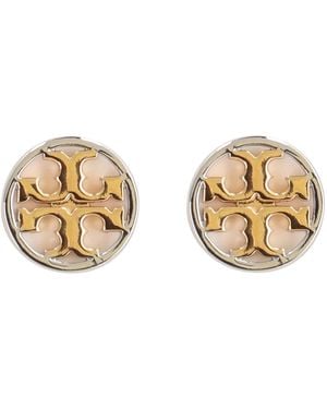 Tory Burch Brass Logoed Miller Earrings - Metallic