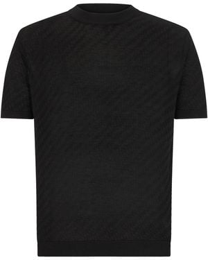 Emporio Armani Virgin Wool Jumper With Pattern - Black