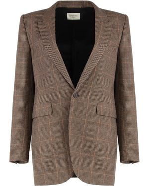 Saint Laurent Giacca in lana Principe di Galles - Marrone