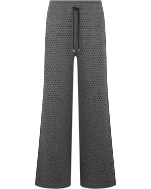 Pinko Rhinestone Fleece Trousers With High-Waist Wide Leg - Grey