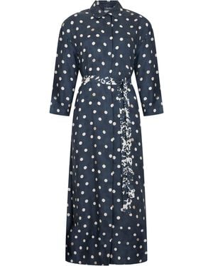 Max Mara Long Silk Dress With Polka Dots - Blue