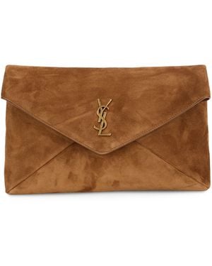 Saint Laurent Cutch Envelope grande in pelle scamosciata - Marrone