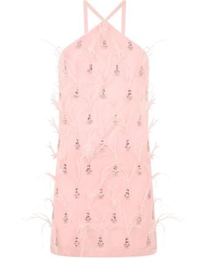 Des Phemmes Mini Dress With Feathers And Rhinestones - Pink