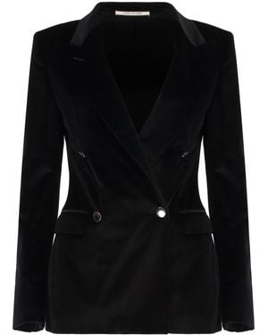 0205 Tagliatore Double-Breasted Velvet Jacket - Black