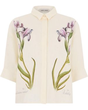 Alberta Ferretti Linen Short-Sleeved Shirt With Print - Natural