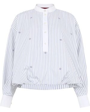 Gucci Cotton Striped Blouse With Embroidery - White