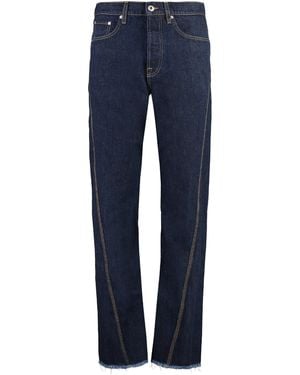 Lanvin Denim Straight-Leg Jeans With Frayed Hem And Contrast Stitching - Blue