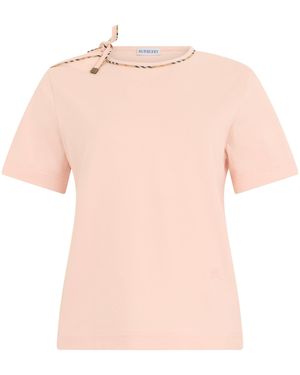 Burberry T-Shirt With Tartan Detail - Pink