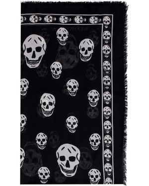 McQueen Sciarpa con stampa teschi - Nero