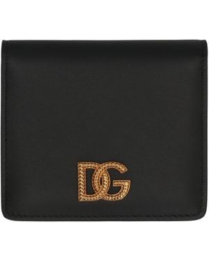 Dolce & Gabbana Dolce & Gabbana Calfskin Leather Wallet With Logo - Black