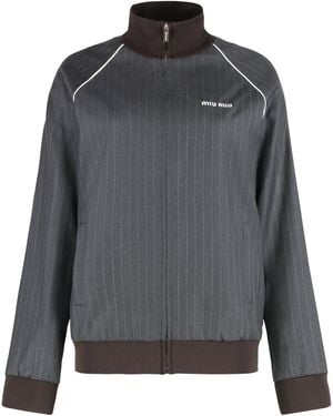 Miu Miu Felpa full-zip in maglia - Grigio
