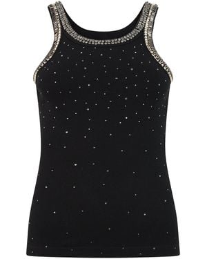 Pinko Rhinestone-Embellished Sleeveless Top With Thin Straps - Black
