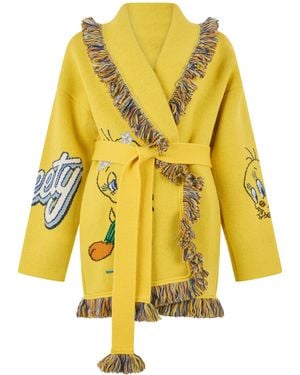 Alanui Cardigan in lana con frange e cintura - Giallo