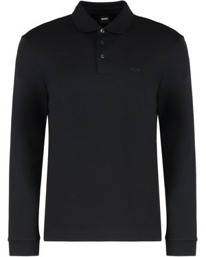 BOSS Polo a maniche lunghe in cotone - Nero