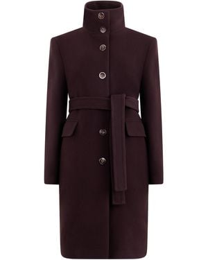 Pinko Belted Wool Overcoat With High Collar - Purple