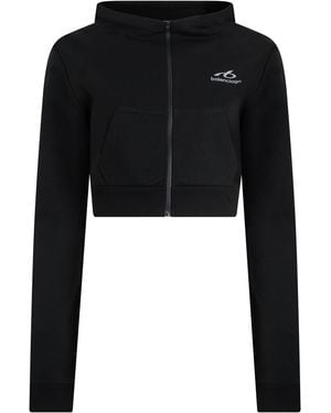 Balenciaga Cropped Zip Hoodie With Hood - Black