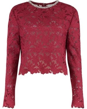 Self-Portrait Lace Top With Crystals - Red