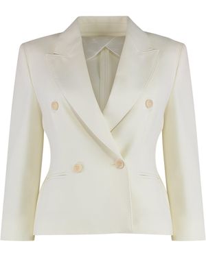 Max Mara Crop Blazer In Wool Fabric - White