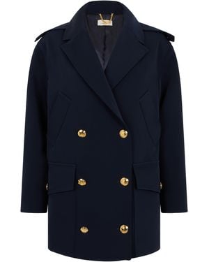 Elisabetta Franchi Double-Breasted Coat With Patch Pockets - Blue