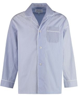 Maison Margiela Striped Cotton Pyjama Shirt - Blue