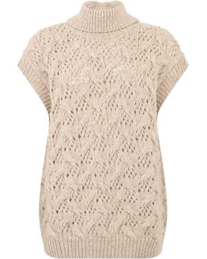 Peserico Jumper Without Sleeves With Woven Pattern - Natural