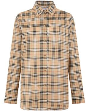 Burberry Long Sleeve Checked Shirt - Natural