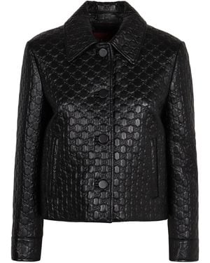 Gucci Leather Jacket With Gg - Black