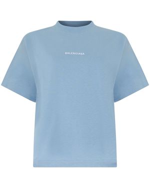 Balenciaga Cotton T-Shirt With Logo - Blue