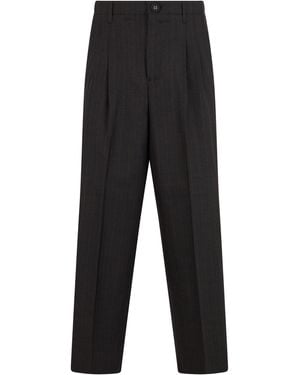 Ami Paris Lightweight Wool Pants With Wide Leg And High Waist - Black