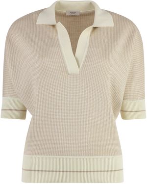 Agnona Contrast Trim Knitted Polo Shirt - Natural