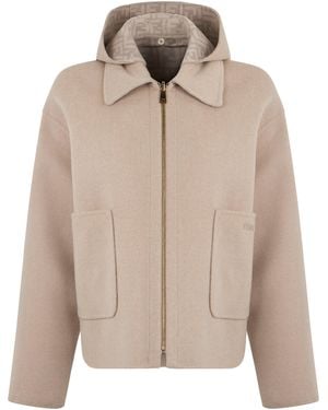 Fendi Wool Jacket With Hood And Zip - Natural